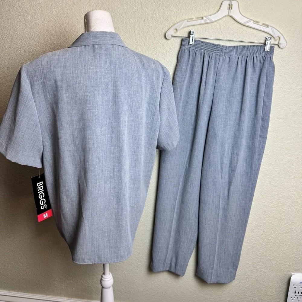 Vintage Briggs‎ Gray 2 Piece Pant Set Short Sleeve Button Up Casual Co-Ord S M